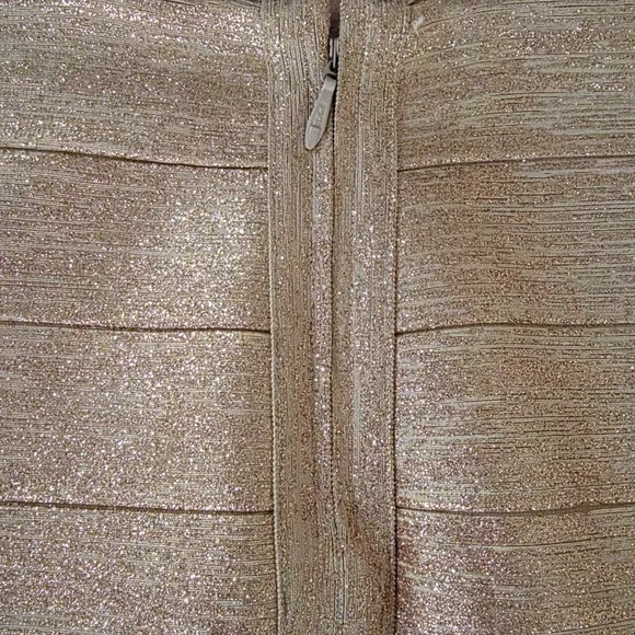 Haute Hippie Metallic Gold Bandage Skirt Shimmer Sparkly Bodycon Mini Large - Picture 4 of 5